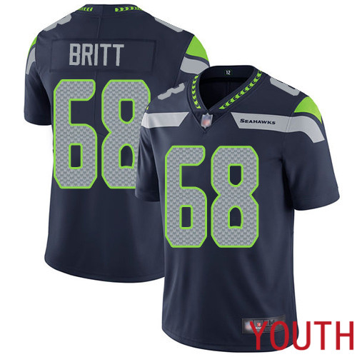 Seattle Seahawks Limited Navy Blue Youth Justin Britt Home Jersey NFL Football #68 Vapor Untouchable